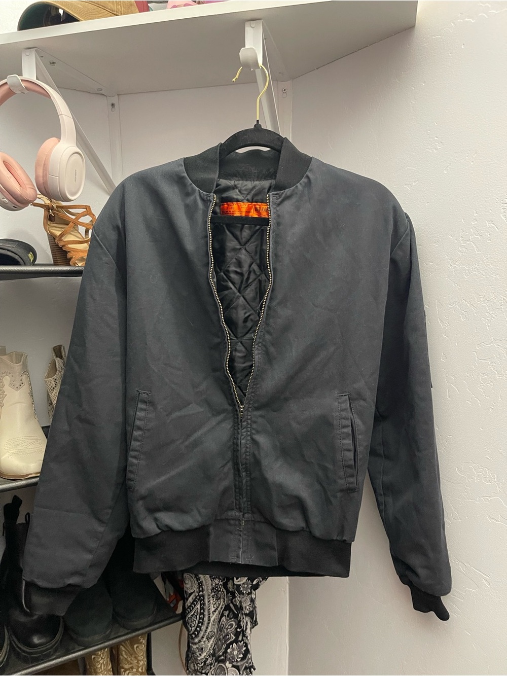 Men's Black Bomber Jacket - Classic Quilted Lining carhartt dupe